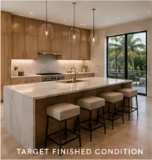 Rendering of the kitchen, target finished condition